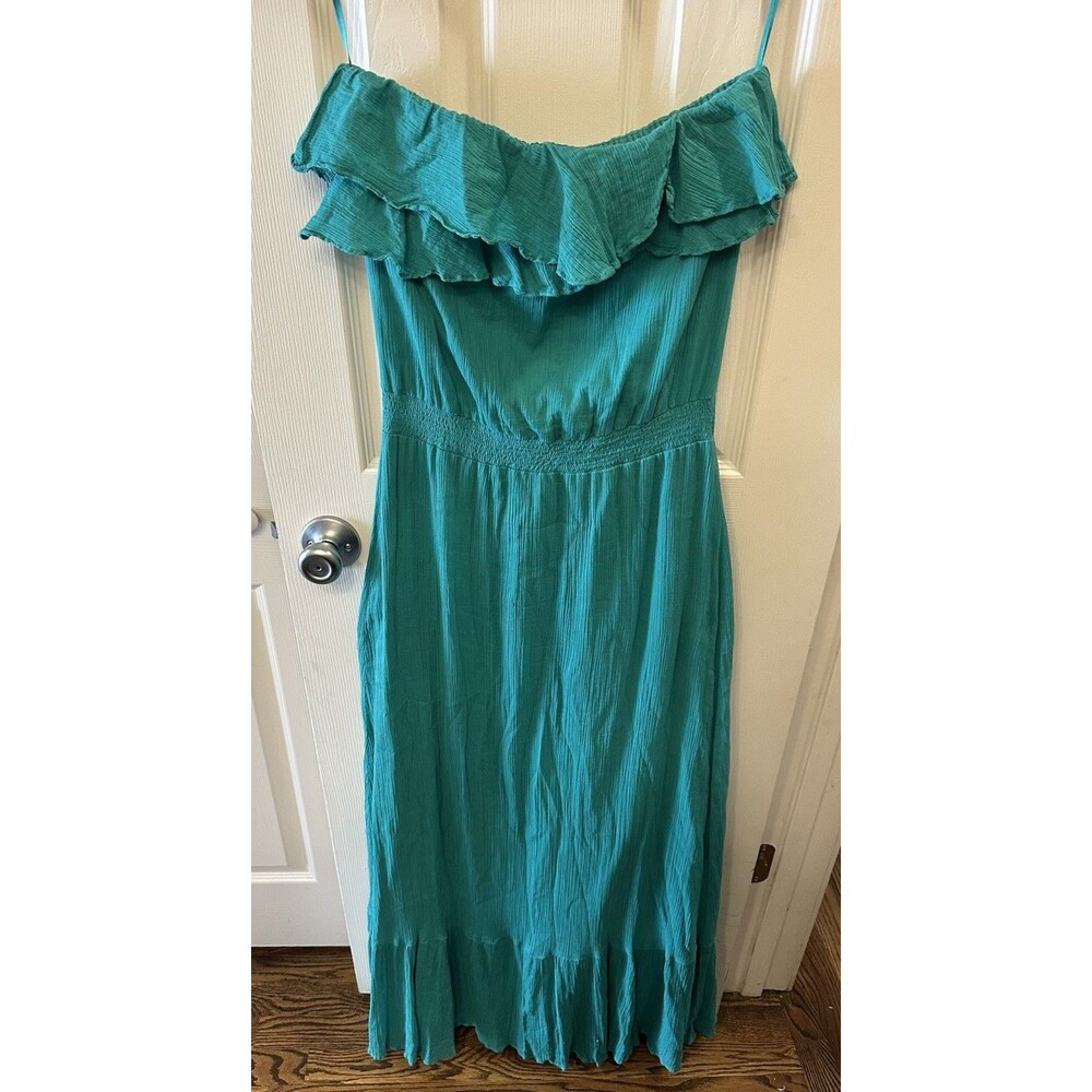 Banana Republic Women Maxi Dress Green‎ 100%Cotton Sz 6 Sleeveless Crinkle Gauze